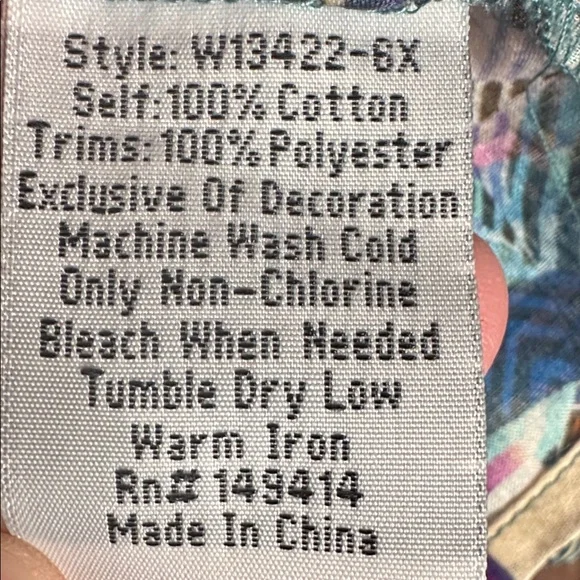 Johnny Was Workshop Klodi Ruffle Sleeve Blouse Sz 3X Blue Boho Print Cotton Top - Picture 9 of 10